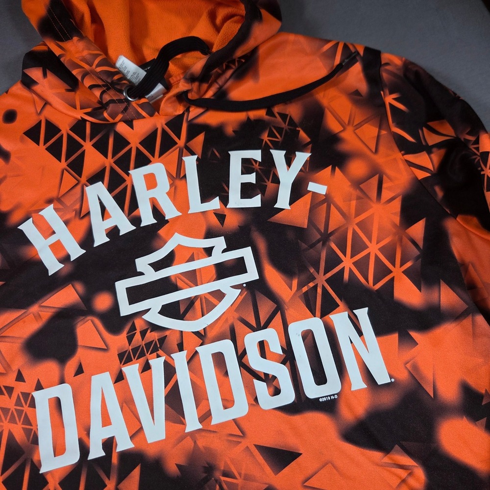 Harley-Davidson Mens Orange Black Geometric Logo Hoodie Barnett El Paso Large